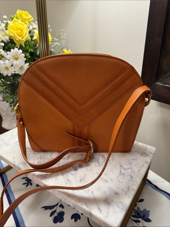 Yves Saint Laurent Handbags - Yves Saint Laurent Women's Tan Crossbody Leather Semi-Circle Shoulder Bag